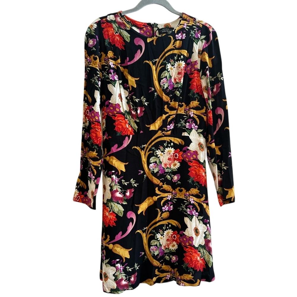 & other stories Black Floral pleated shoulder Dress Size